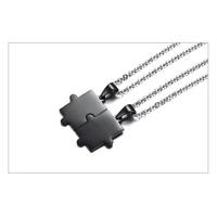 Kép 2/4 - Unisex Páros Nyaklánc - Rozsdamentes Acél Puzzle Medál - Fekete