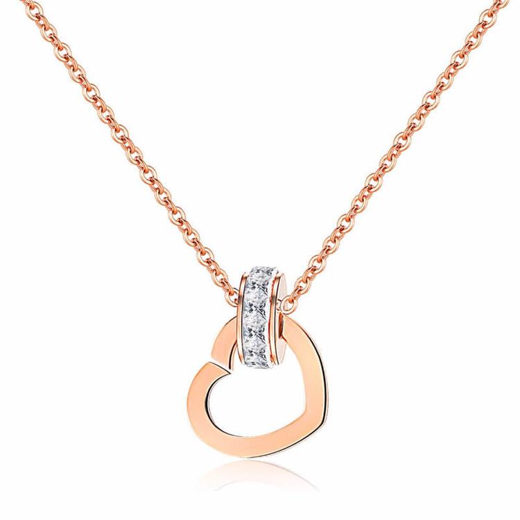 Rosegold Nemesacél Szív Női Nyaklánc - Cirkónia Köves Dísz