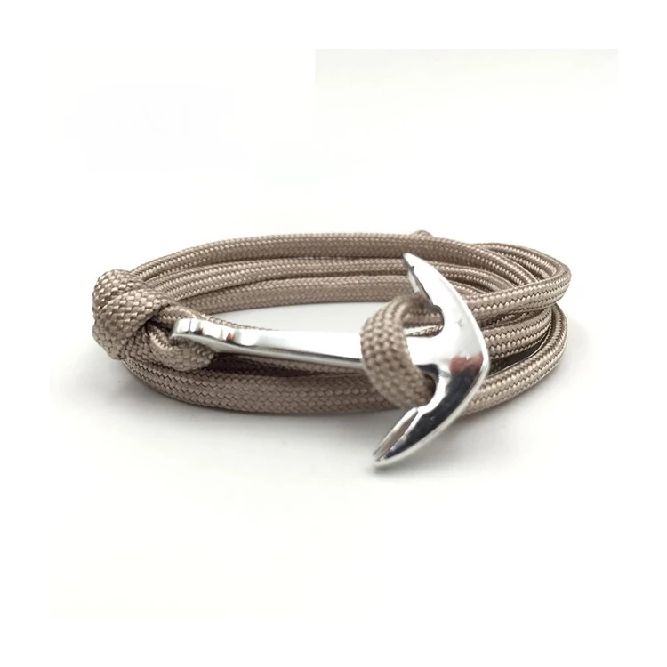 Szürke Horgony Karkötő - Vastag Textil - Ezüst Színű Dísz