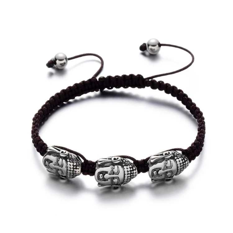 Black Wolf - Barna Fonott Paracord Karkötő - Acél Buddha Medál