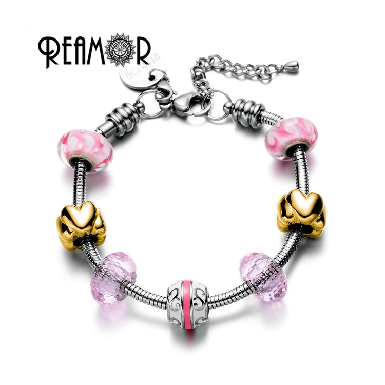 REAMOR – Nemesacél Charm Karkötő - Szív Medál