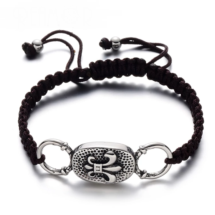 Black Wolf - Barna Fonott Paracord Karkötő - Acél Liliom Címer