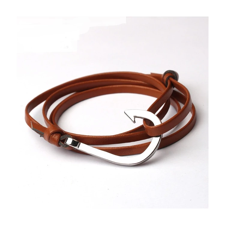 Bőr Horog Karkötő - Világosbarna - Ezüst Bőr Horog Karkötő - Világosbarna - Ezüst