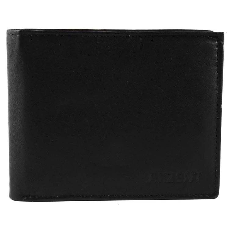 Akzent Fekete Vékony Borjúbőr Pénztárca - Fekete - Fekvő 10x12 cm