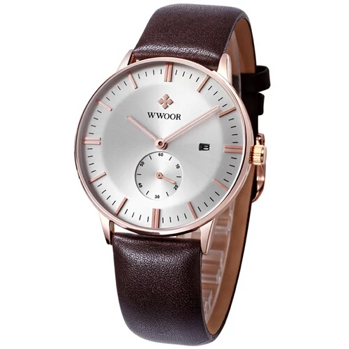 WWOOR Férfi Üzleti Karóra - Rosegold - Fehér - Barna