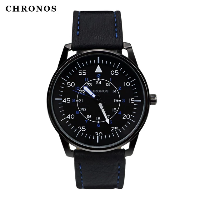  Chronos Fekete Bőrszíjas Férfi Karóra - Navy Design