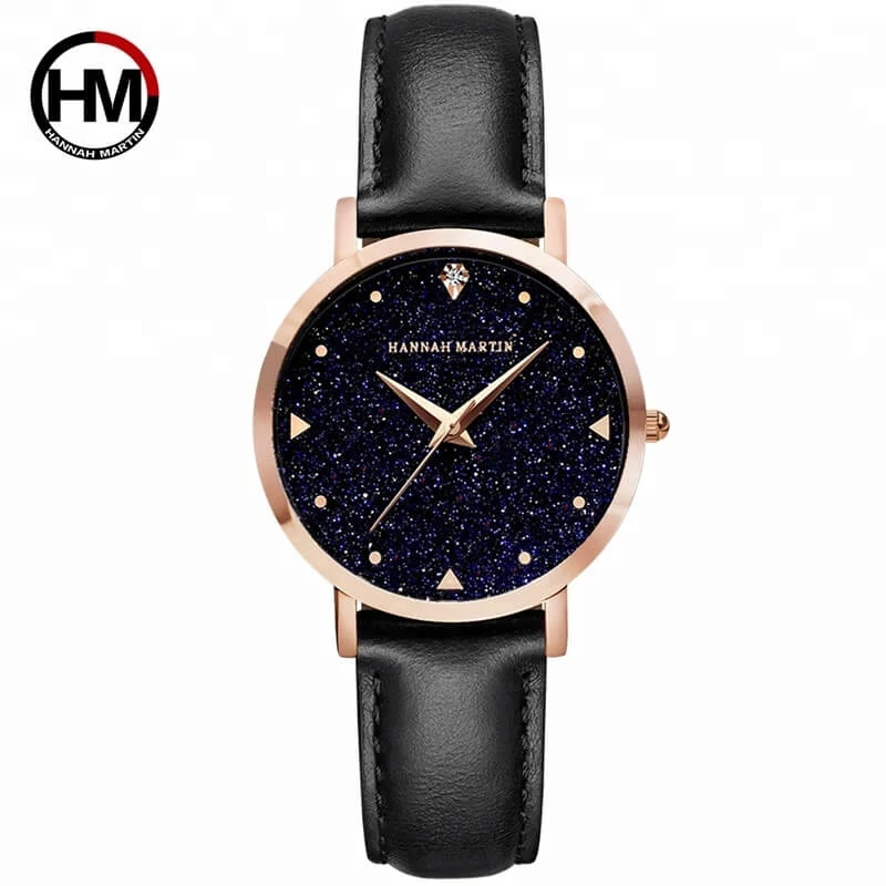 Hannah Martin Star Női Karóra - Rosegold - Fekete Bőr Szíj