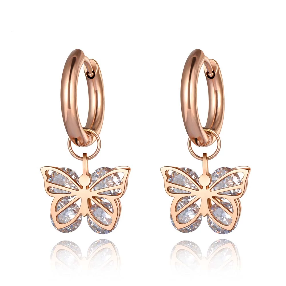 Rosegold Nemesacél Pillangó Női Fülbevaló Cirkóna Kó Berakással