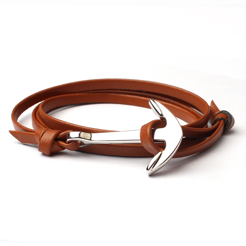 Világosbarna Bőr VitorlásKarkötő - Ezüst