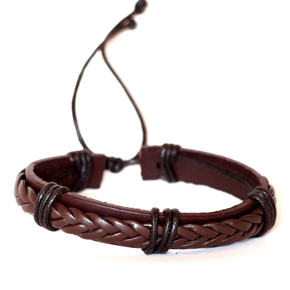 Sötétbarna Valódi Bőr Karkötő - Műbőr Fonat Díszítés