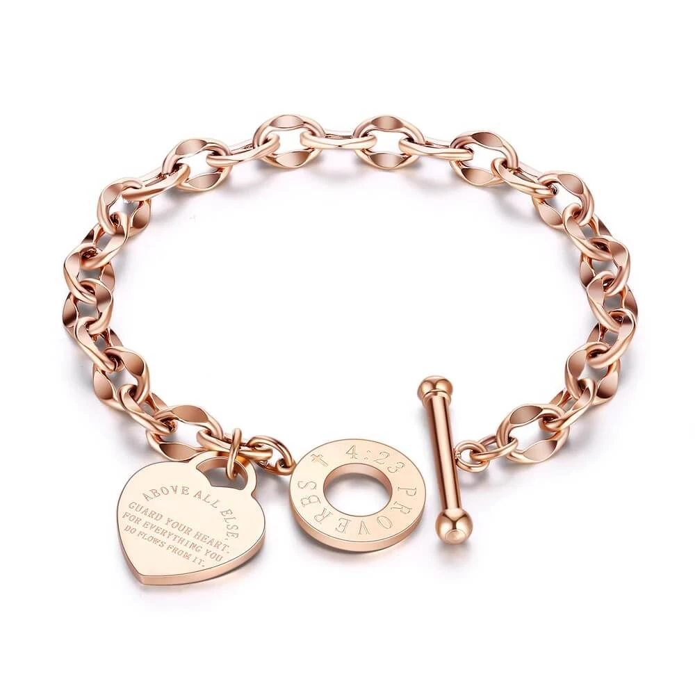 Rosegold Nemesacél Női Karkötő - Idézetes Szív Medállal