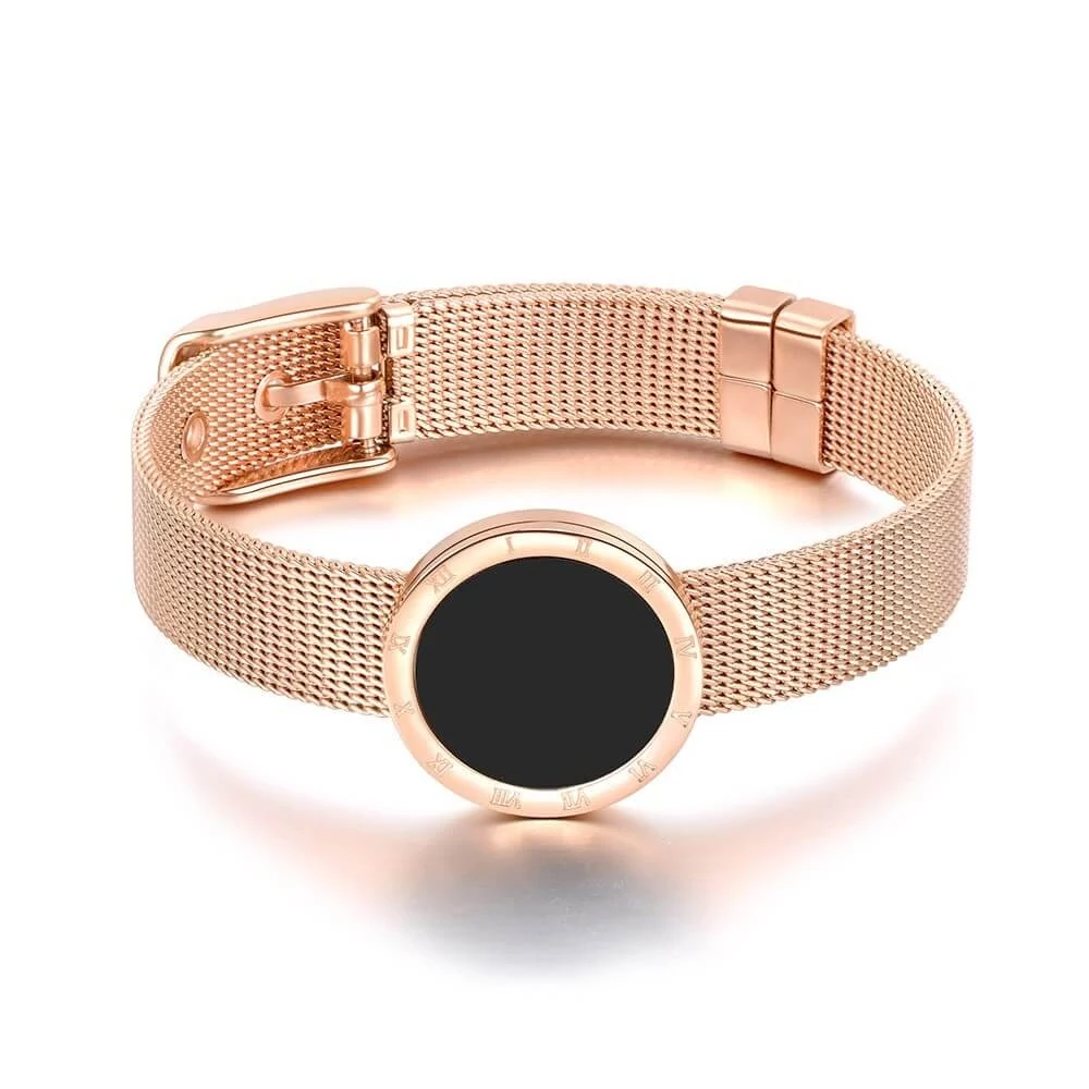 Rosegold Nemesacél Mesh Női Karkötő - Római Szám Medál
