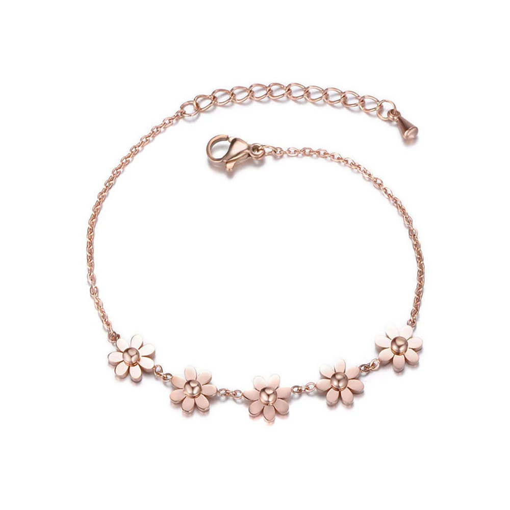 Rosegold Nemesacél Női Karkötő - Virág Medálokkal
