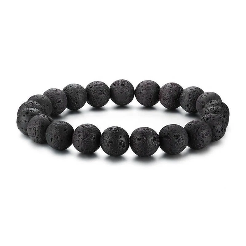 Robusztus Fekete Lávakő Ásvány Karkötő - 10 mm