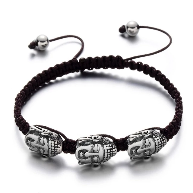 Black Wolf - Barna Fonott Paracord Karkötő - Acél Buddha Medál