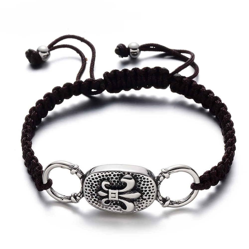 Black Wolf - Barna Fonott Paracord Karkötő - Acél Liliom Címer
