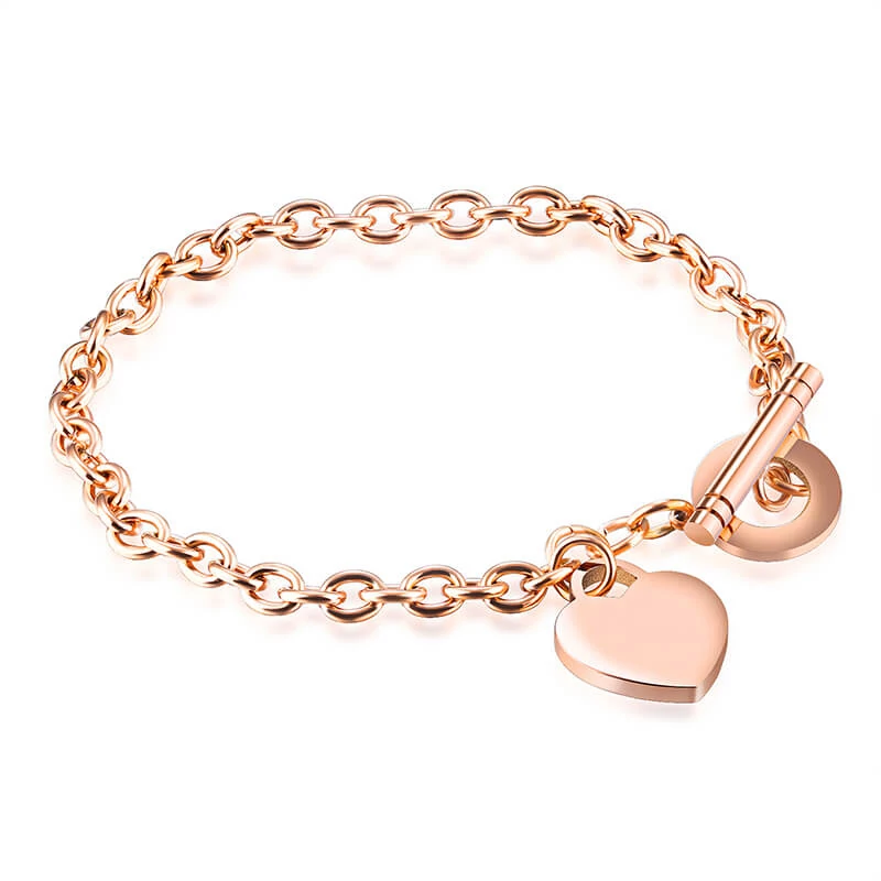 Elegáns Rosegold Acél Női Karlánc - Szív medál