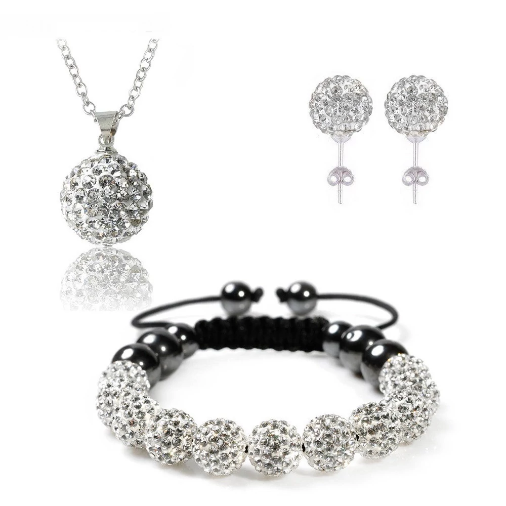 Shamballa Nyaklánc, Karkötő, Fülbevaló Szett Hölgyeknek - Színtelen