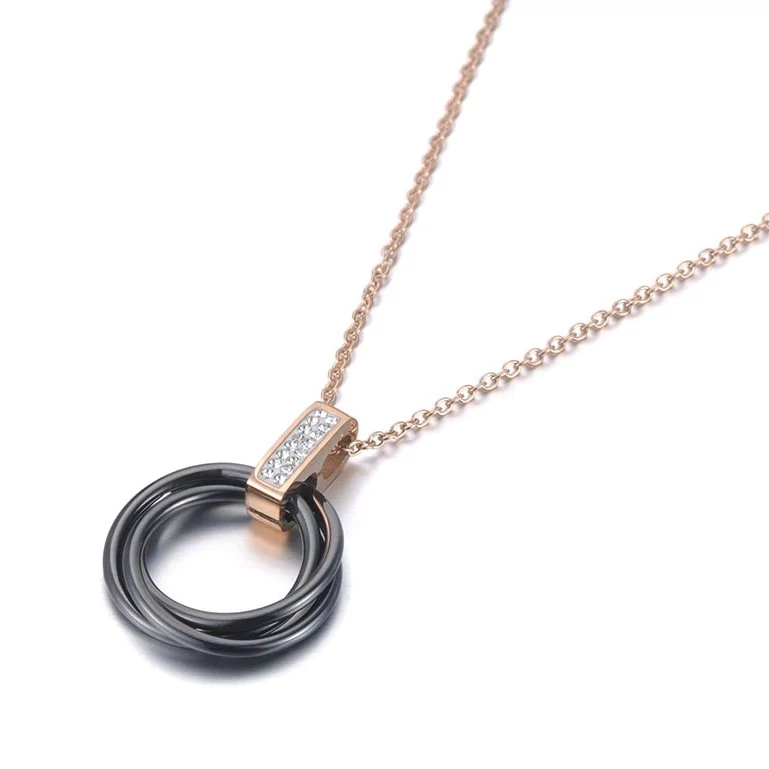 CLARA Nemesacél Rosegold Női Nyaklánc Fekete Kerámia Dísz