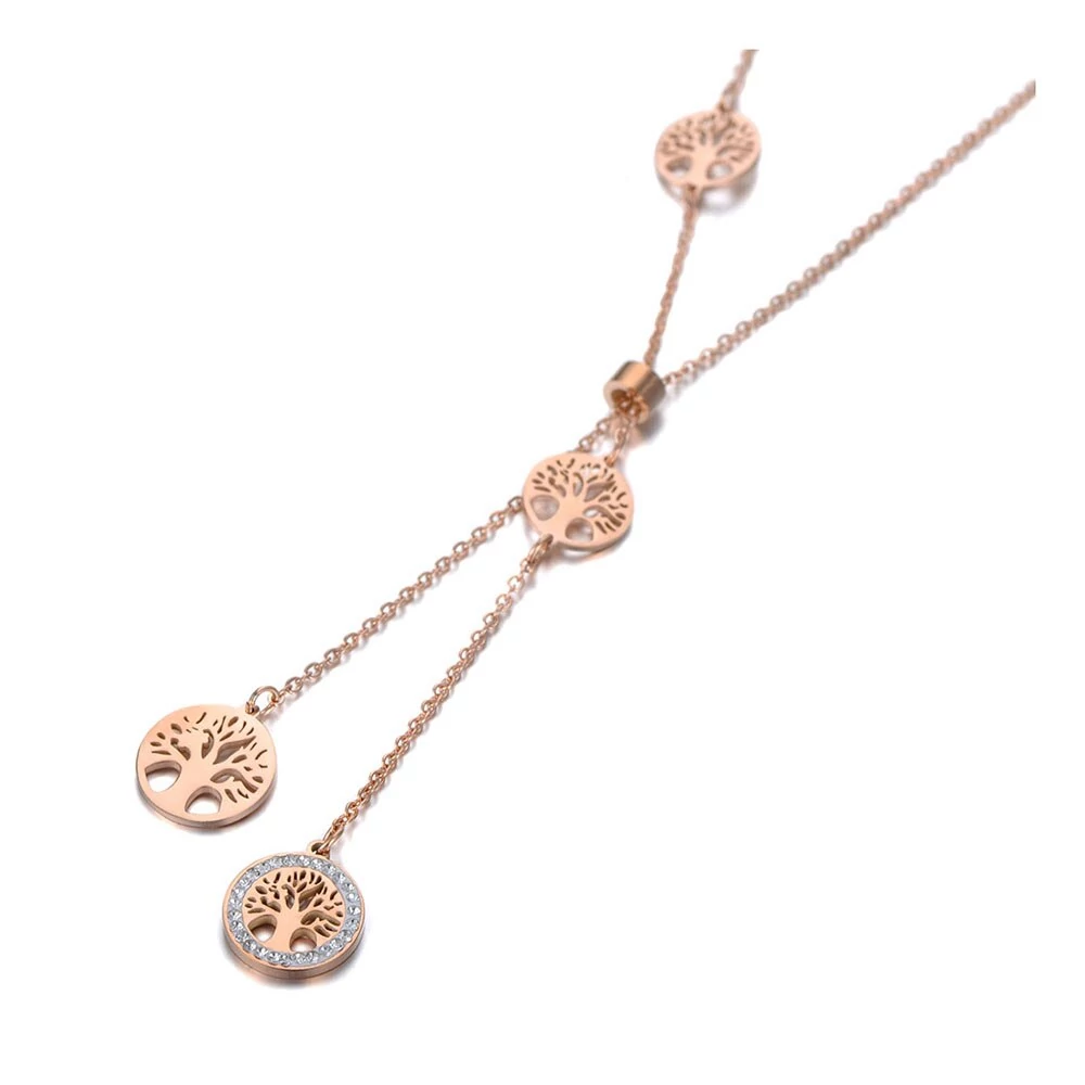Rosegold Nemesacél Női Nyaklánc - Életfa Medálokkal
