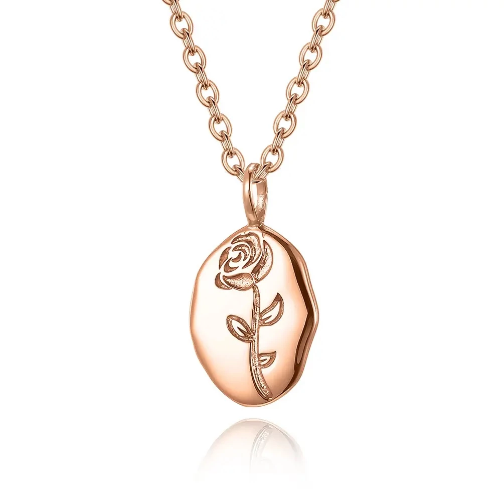 Nemesacél Női Nyaklánc - Rózsa Medállal - Rosegold