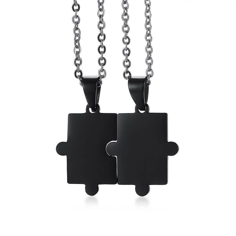 Unisex Páros Nyaklánc - Rozsdamentes Acél Puzzle Medál - Fekete