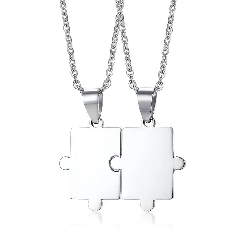 Unisex Páros Nyaklánc - Rozsdamentes Acél Puzzle Medál - Ezüst